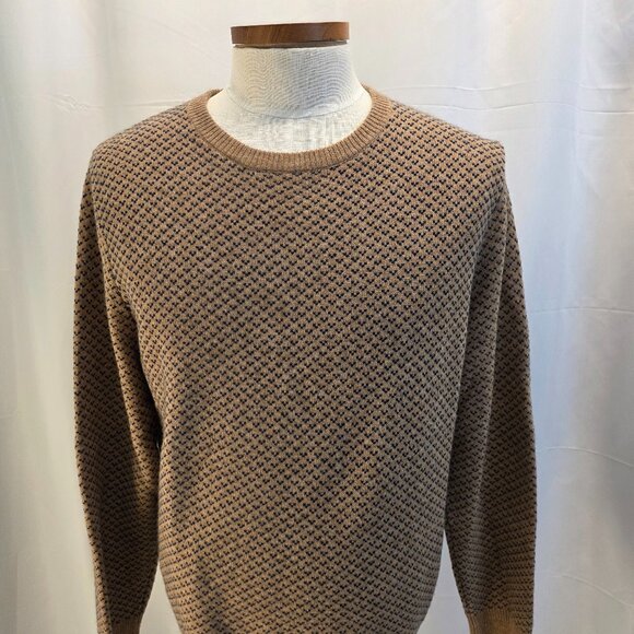 NWT JCrew Rugged Merino Wool Blend Sweater Bird's Eye Tan Crew Pullover Large - Picture 2 of 11